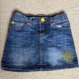 Denim Skort Floral Gem Embroidery Pink Yellow Buttons Adjustable Waistline 6